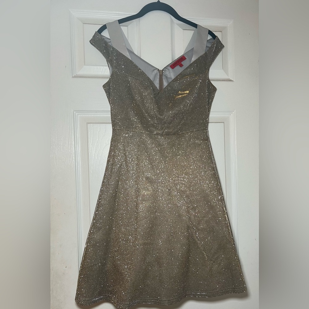 WOW Couture Gold A-line V-neck Cocktail Dress